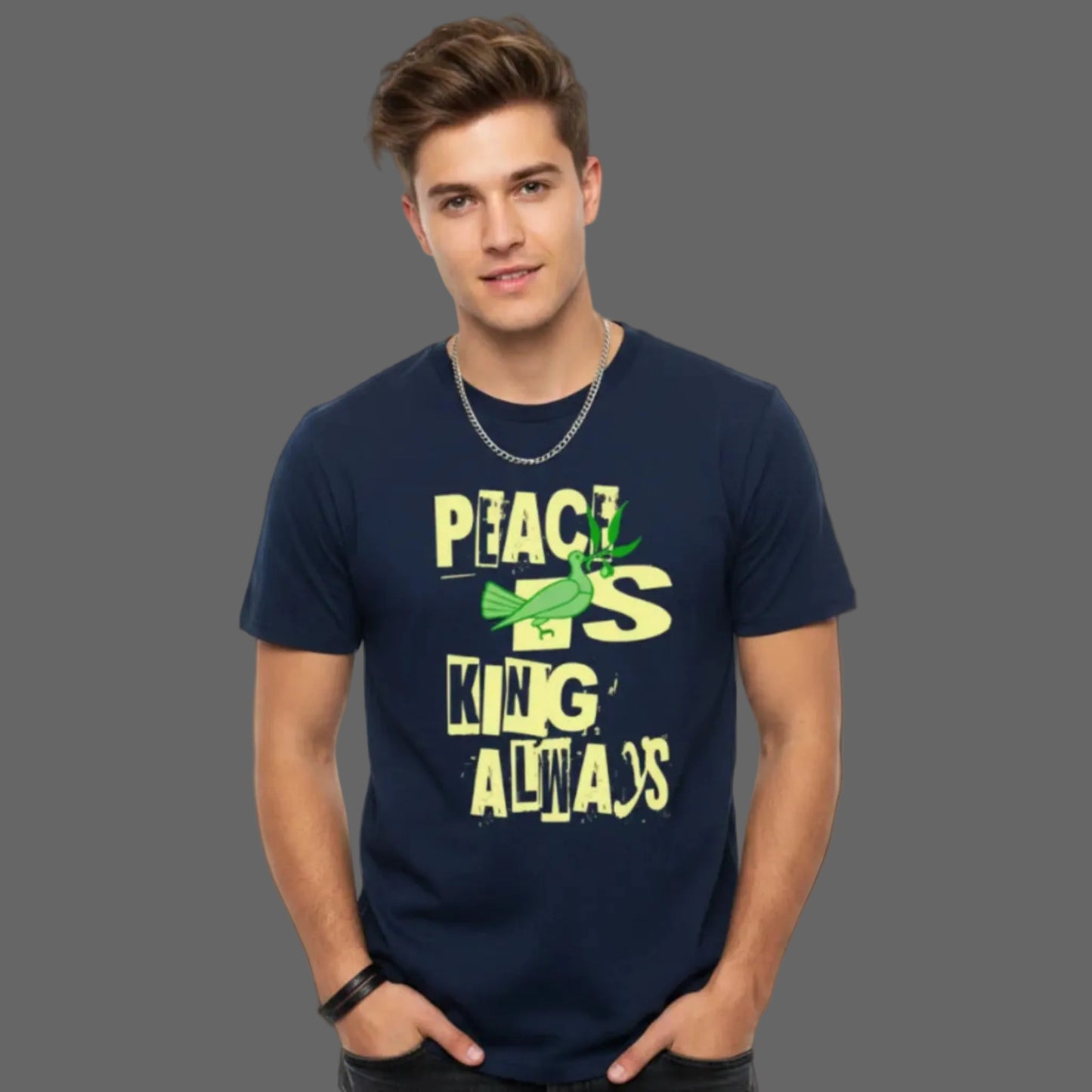 175109HigherBlanks Premium T-Shirt / Peace is KING allways Navy Blue TORIPROS6931