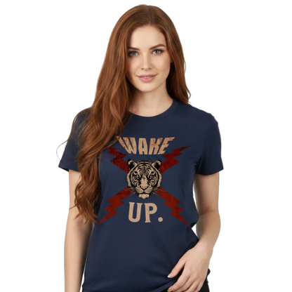 HigherBlanks Premium T-Shirt in French Navy mit „WAKE UP."-TORIPROS
