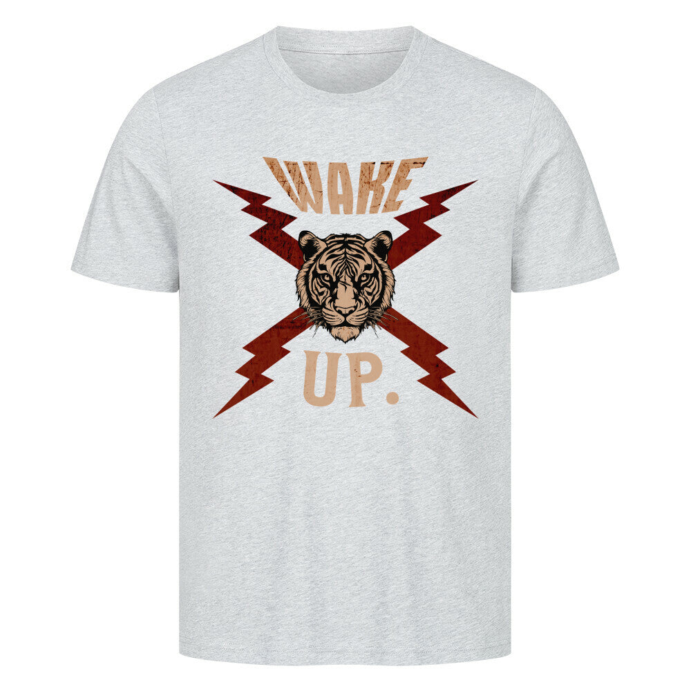 HigherBlanks Premium T-Shirt in Heather Grey mit „WAKE UP."-TORIPROS