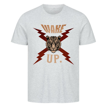 HigherBlanks Premium T-Shirt in Heather Grey mit „WAKE UP."-TORIPROS