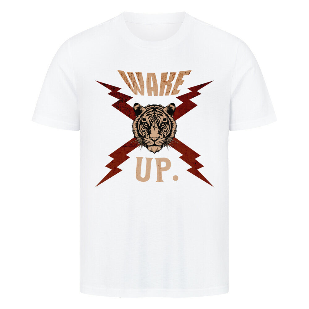 HigherBlanks Premium T-Shirt in Weiß mit „WAKE UP."-TORIPROS