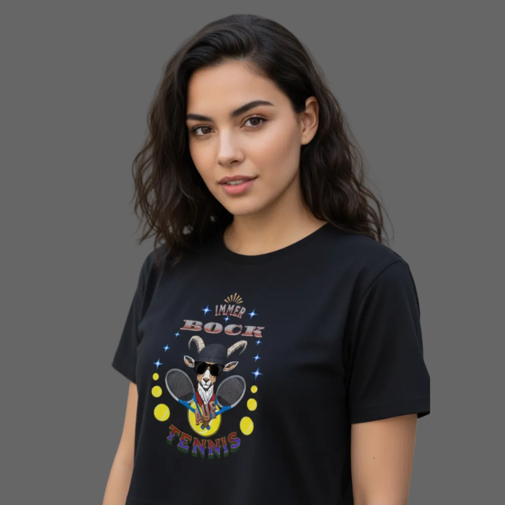 Ladies Cropped Tee in Schwarz mit „Auf TENNIS immer BOCK“-TORIPROS