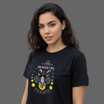Ladies Cropped Tee in Schwarz mit „Auf TENNIS immer BOCK“-TORIPROS