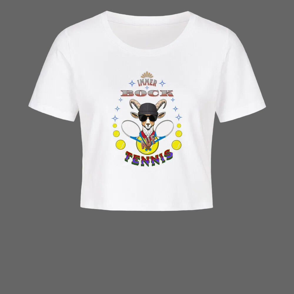 Ladies Cropped Tee in Weiß mit „Auf TENNIS immer BOCK“-TORIPROS