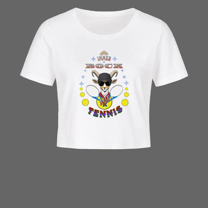 Ladies Cropped Tee in Weiß mit „Auf TENNIS immer BOCK“-TORIPROS