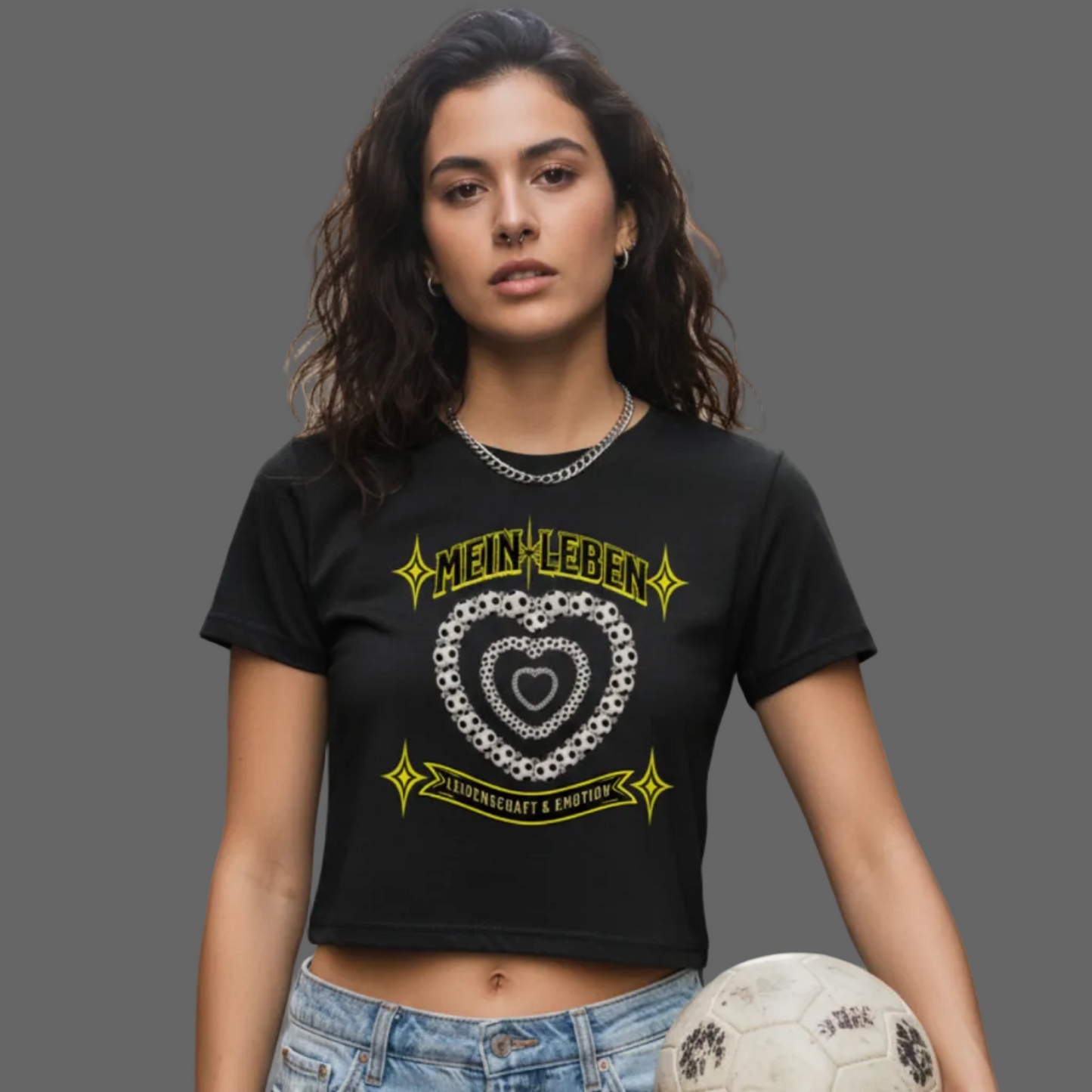 Ladies Cropped Tee / Fußball mein Leben-schwarz