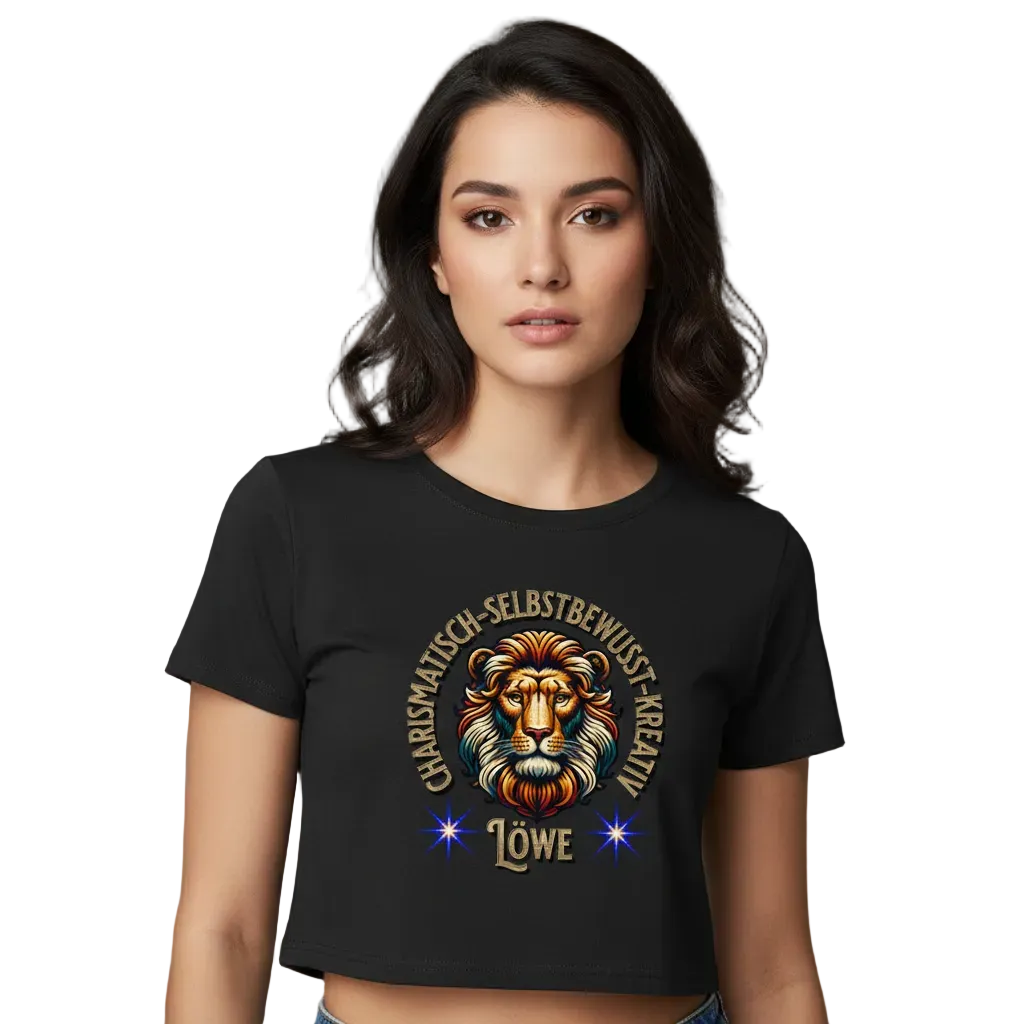 Ladies Cropped Tee / Löwe Sternzeichen-Schwarz-TORIPROS