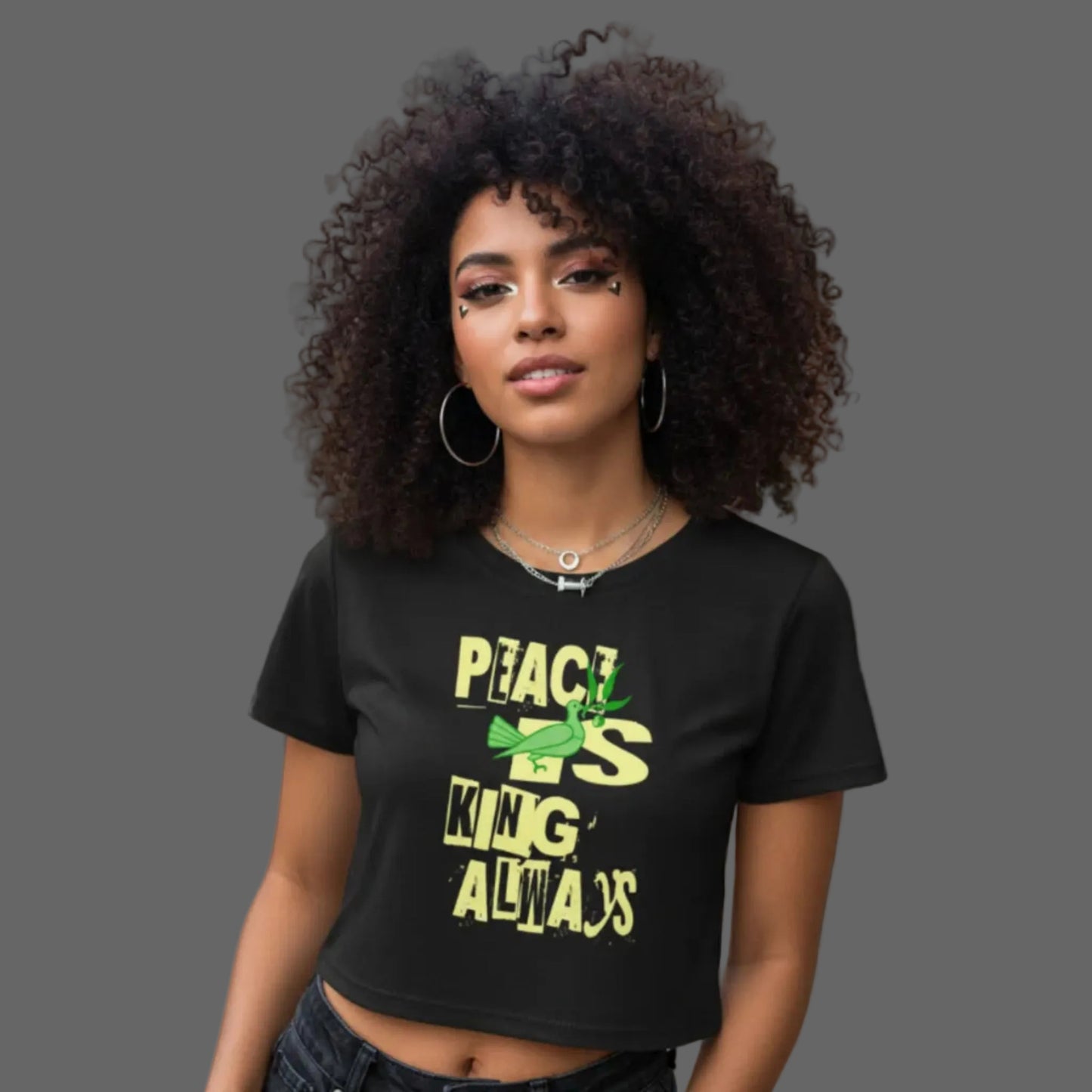 Ladies Cropped Tee / Peace is KING allways-Schwarz-TORIPROS