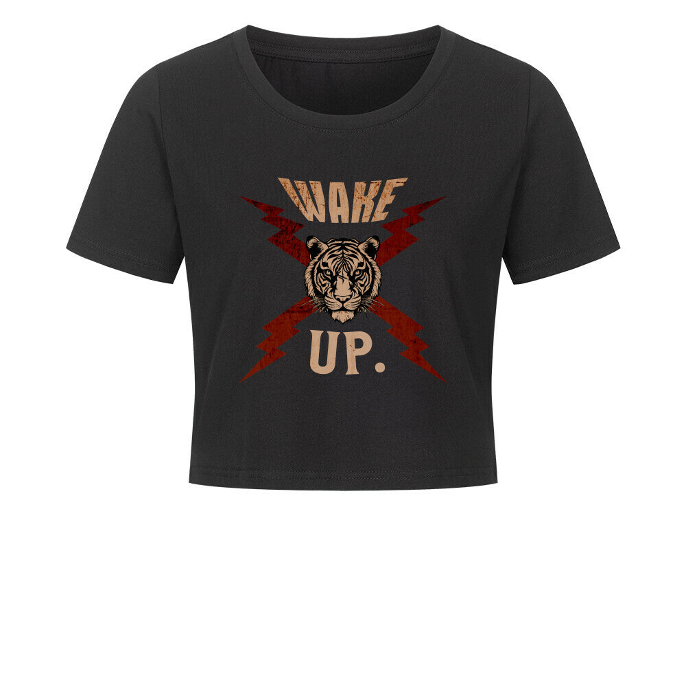 Ladies Cropped Tee in Schwarz mit „WAKE UP."-TORIPROS