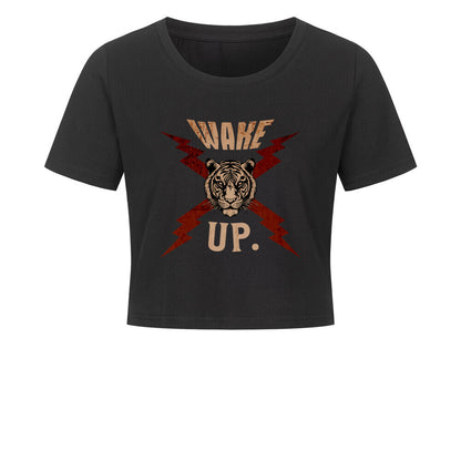 Ladies Cropped Tee in Schwarz mit „WAKE UP."-TORIPROS