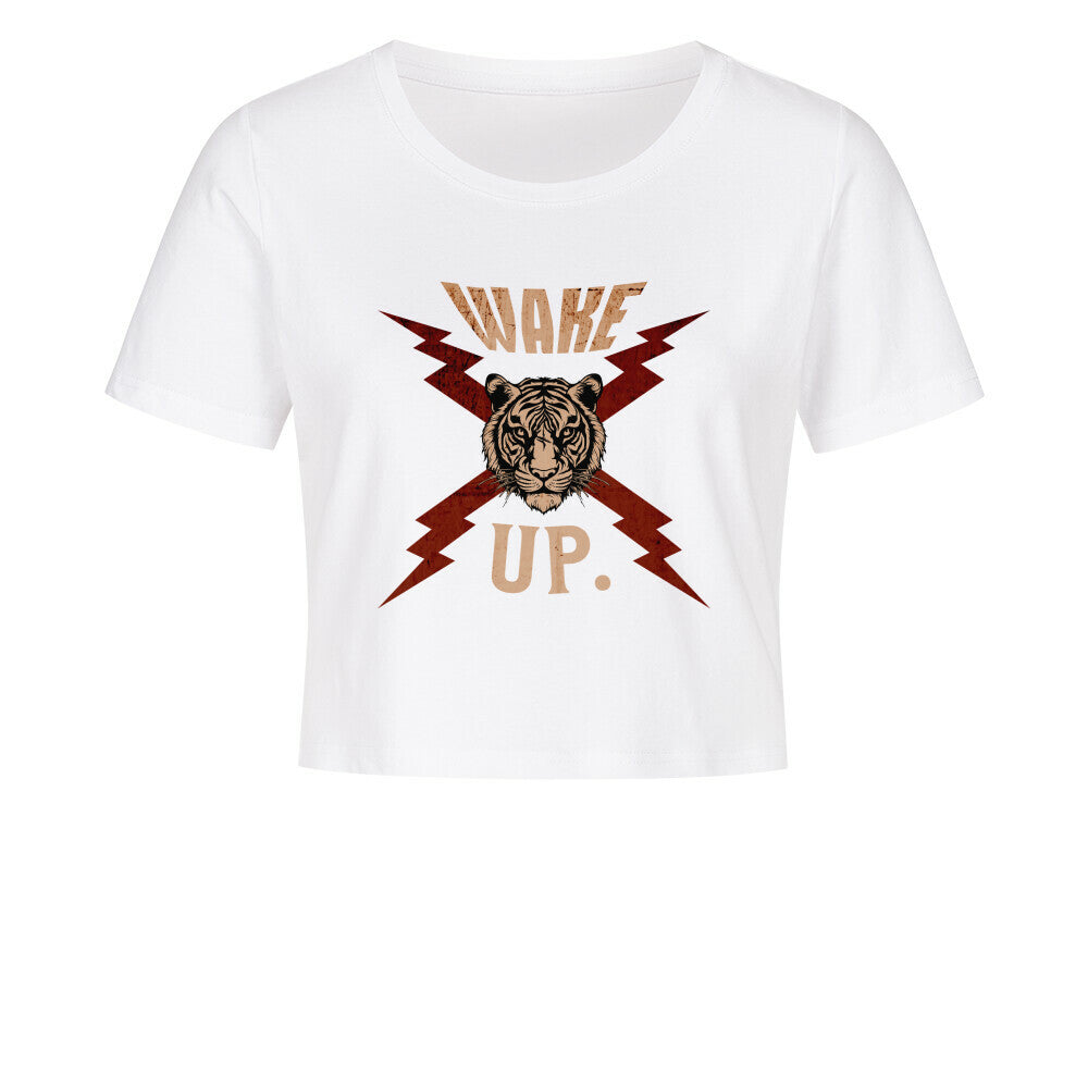 Ladies Cropped Tee in Weiß mit „WAKE UP."-TORIPROS