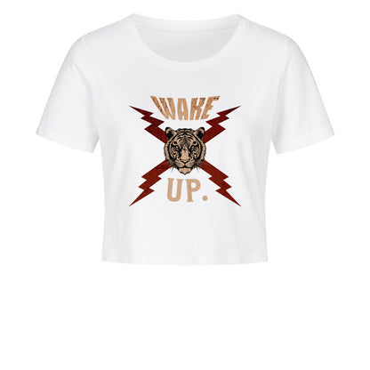 Ladies Cropped Tee in Weiß mit „WAKE UP."-TORIPROS
