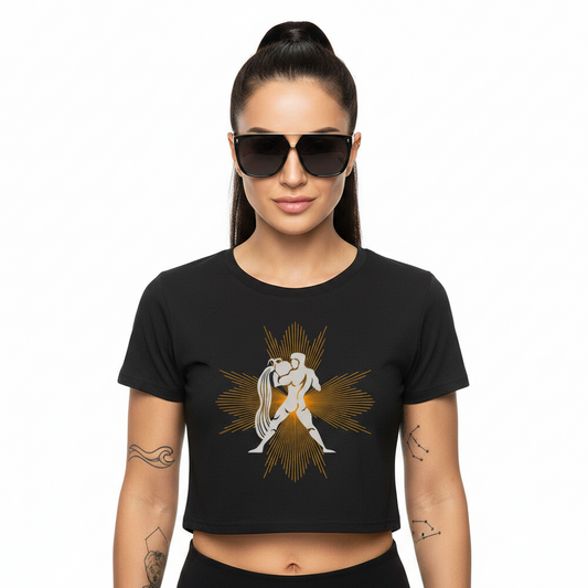 Ladies Cropped Tee / Wassermann – Aura Sternzeichen-Schwarz