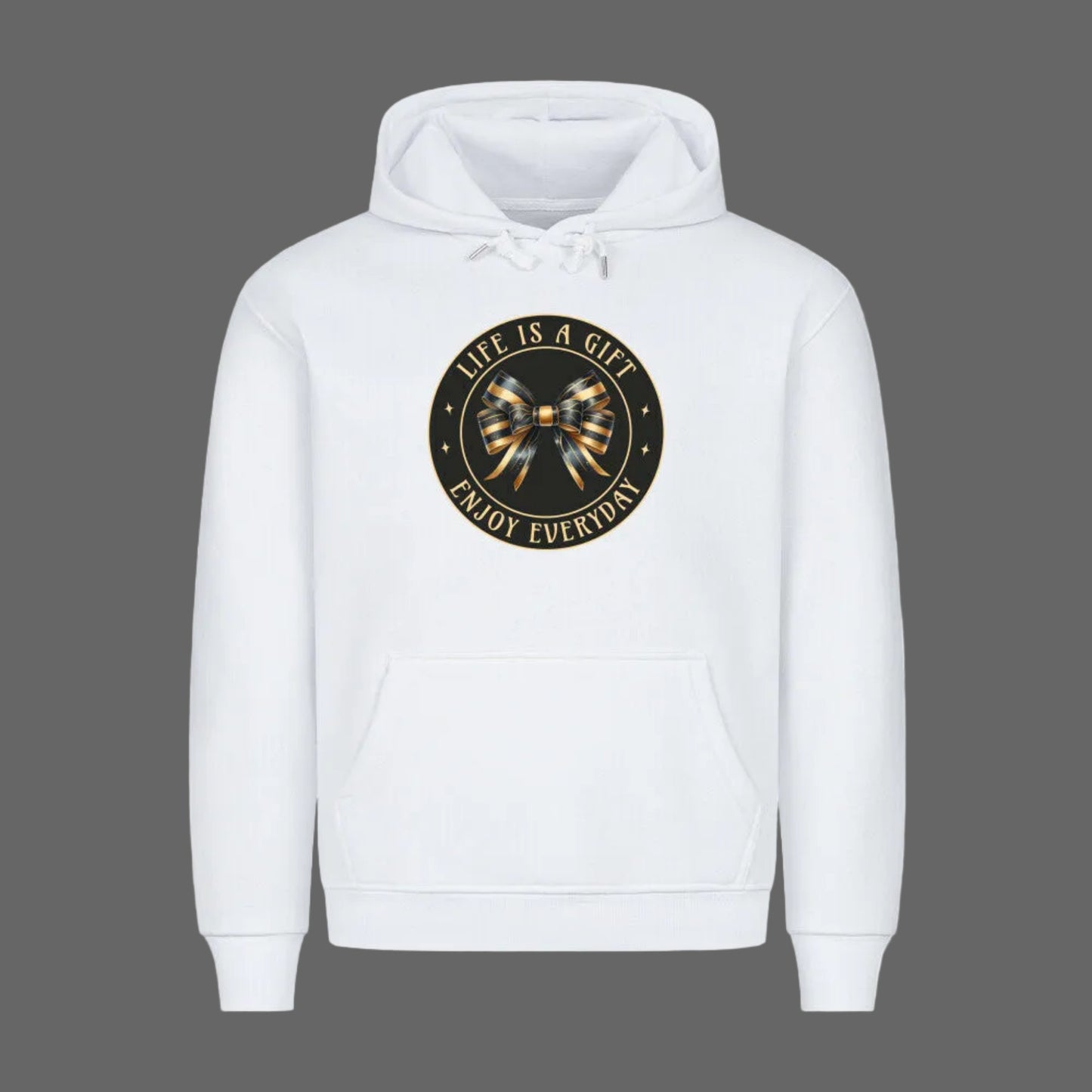Premium Hoodie in Weiß mit „LIFE IS A GIFT“-TORIPROS