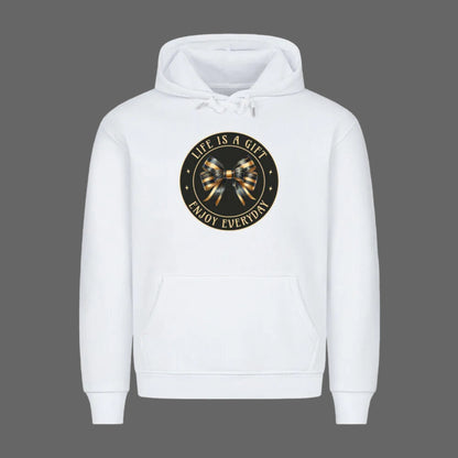 Premium Hoodie in Weiß mit „LIFE IS A GIFT“-TORIPROS