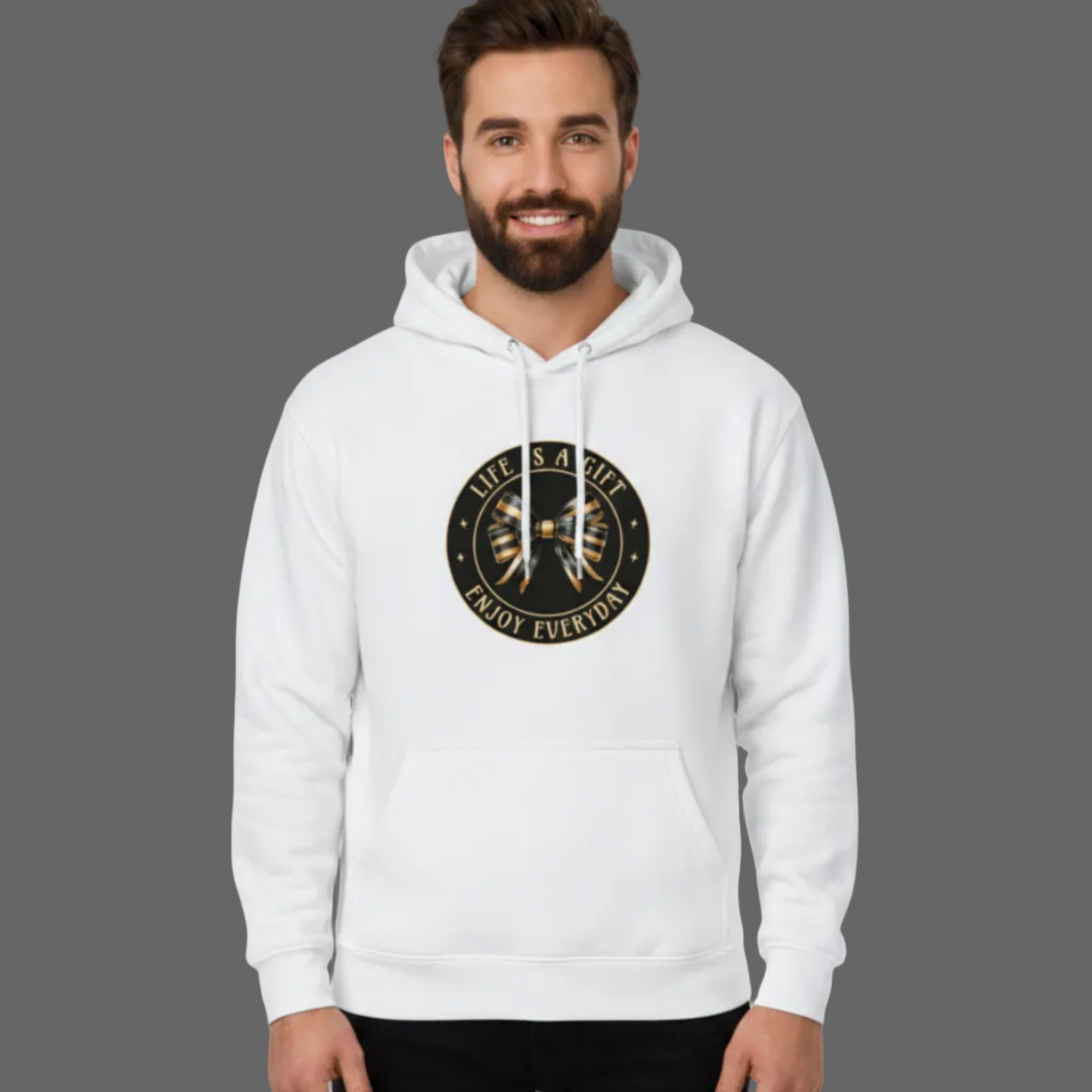  Premium Hoodie in Weiß mit „LIFE IS A GIFT“-TORIPROS