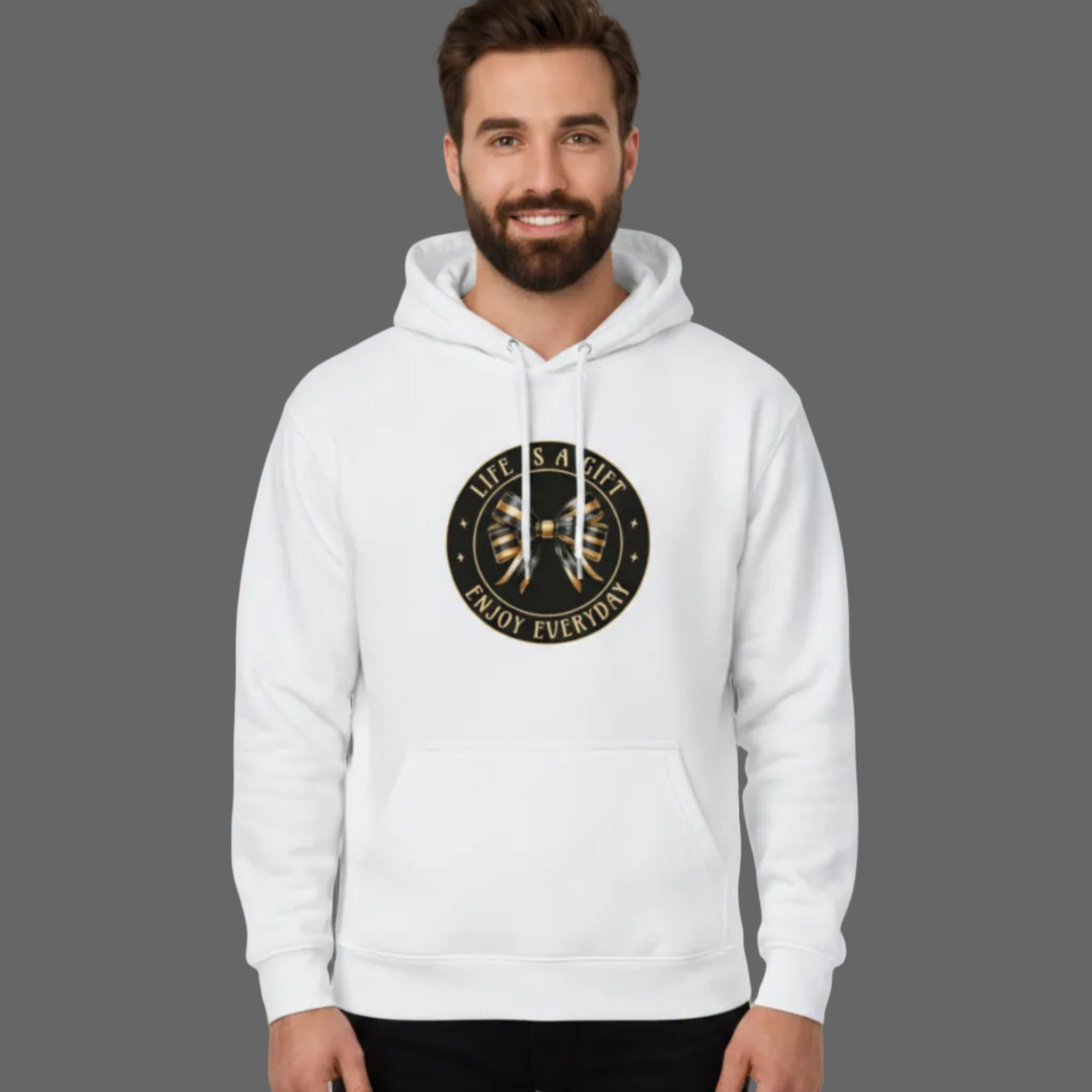  Premium Hoodie in Weiß mit „LIFE IS A GIFT“-TORIPROS