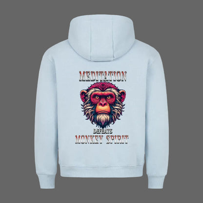 Premium Hoodie in Babyblau mit „MEDITATION defeats MONKEY SPIRIT“-TORIPROS