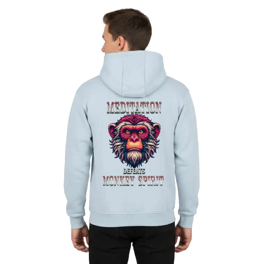Premium Hoodie in Babyblau mit „MEDITATION defeats MONKEY SPIRIT“-TORIPROS