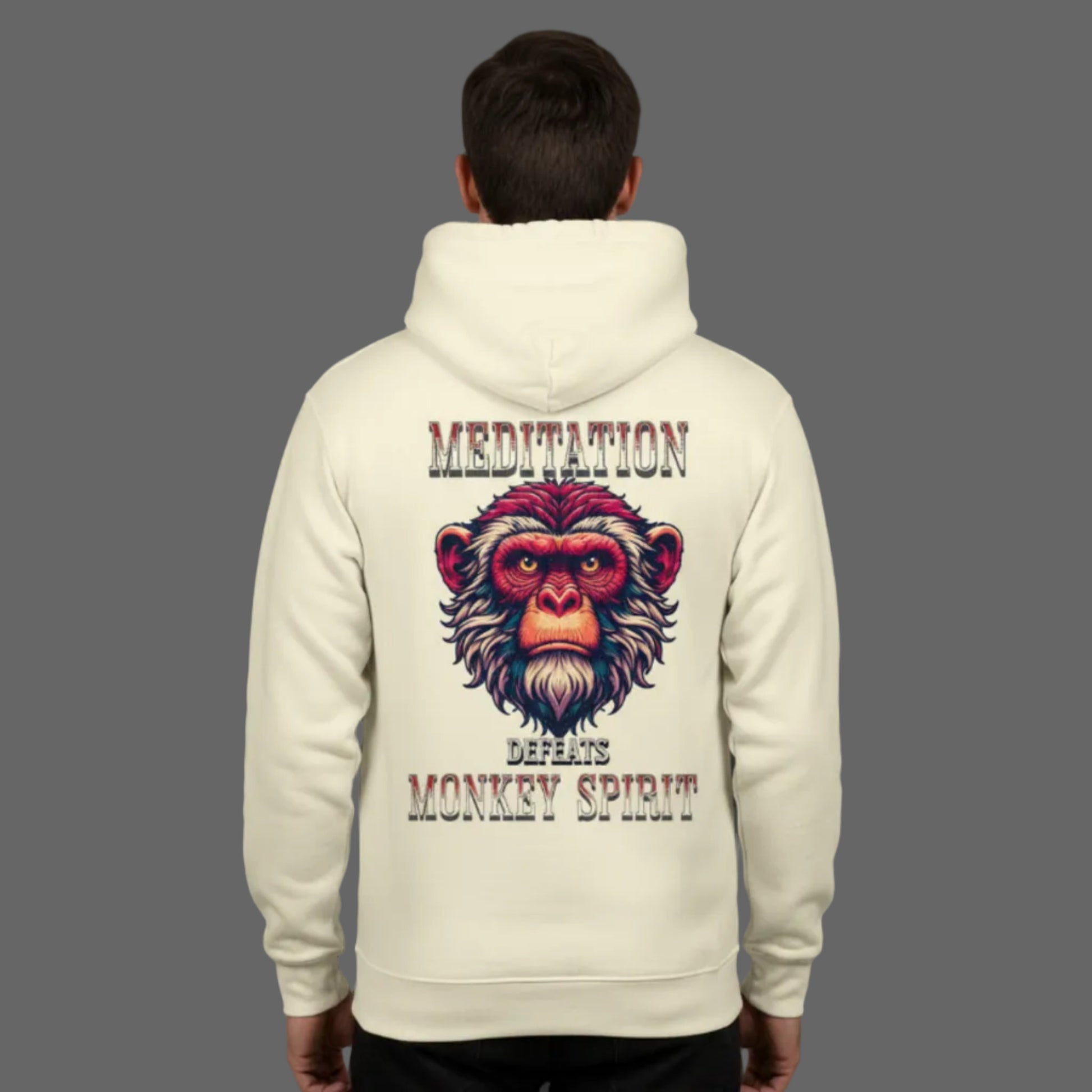 Premium Hoodie in Beige mit „MEDITATION defeats MONKEY SPIRIT“-TORIPROS