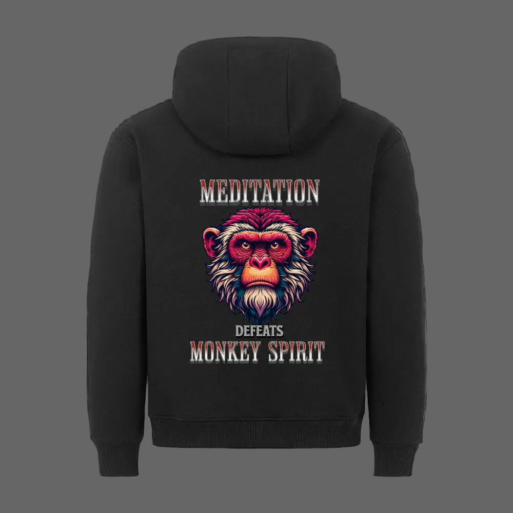 Premium Hoodie in Schwarz mit „MEDITATION defeats MONKEY SPIRIT“-TORIPROS