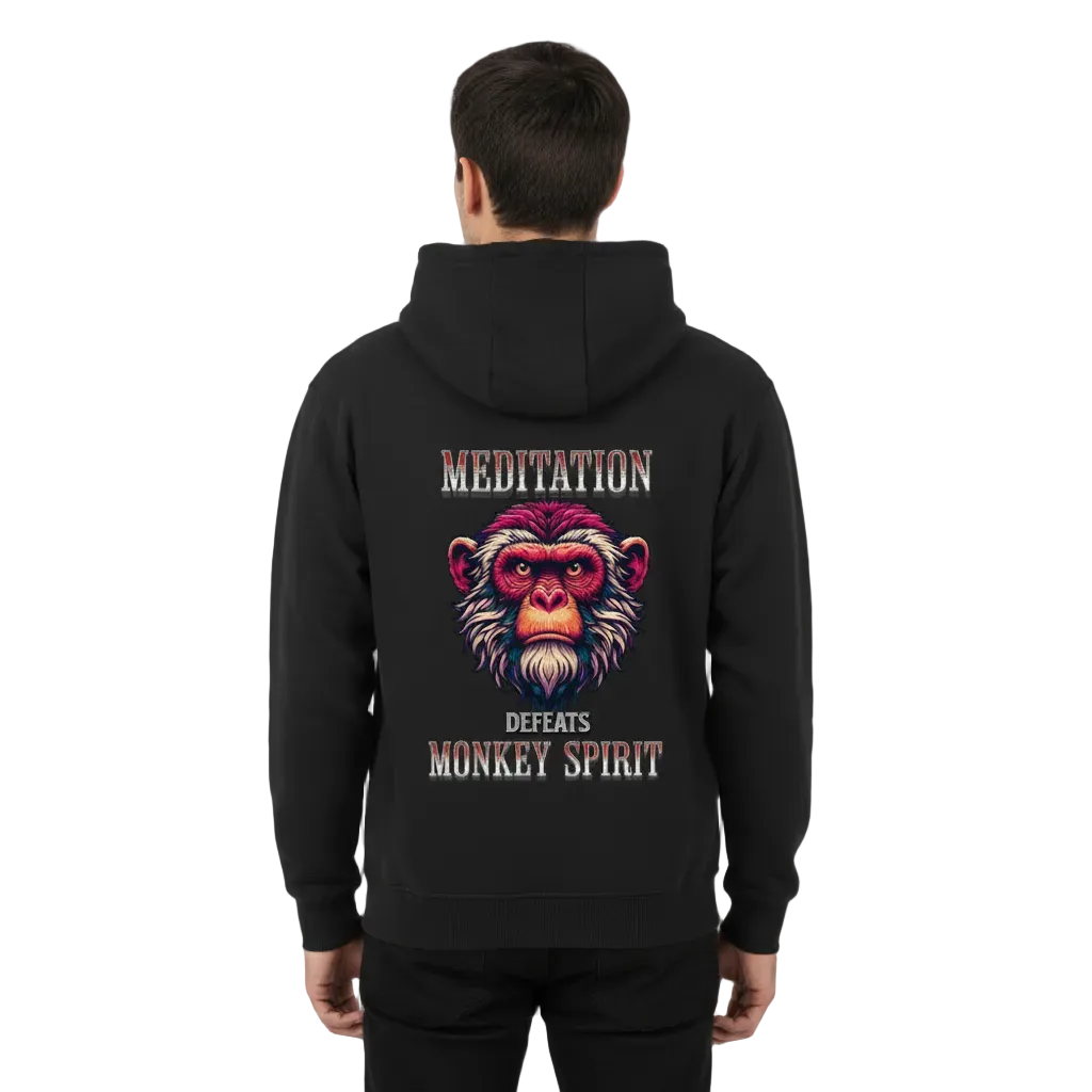 Premium Hoodie in Schwarz mit „MEDITATION defeats MONKEY SPIRIT“-TORIPROS