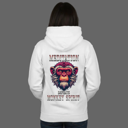 Premium Hoodie in Weiß mit „MEDITATION defeats MONKEY SPIRIT“-TORIPROS