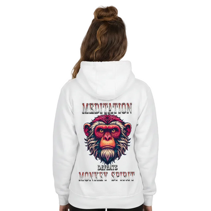 Premium Hoodie in Weiß mit „MEDITATION defeats MONKEY SPIRIT“-TORIPROS