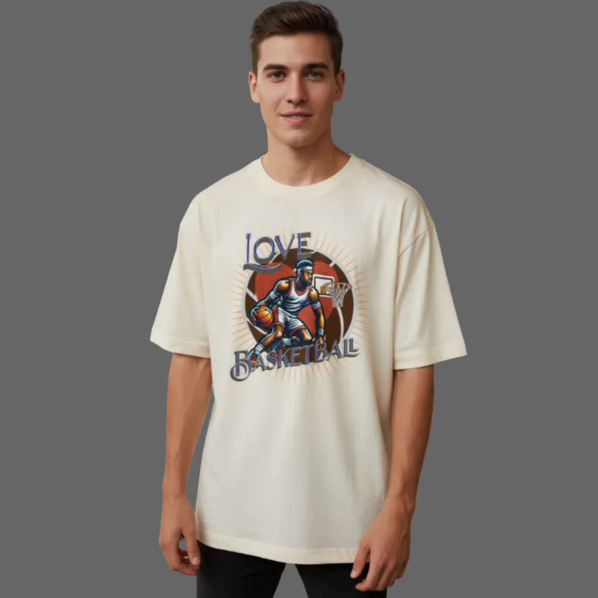 Premium Organic Oversize Blast / Basketball-Love:  beige