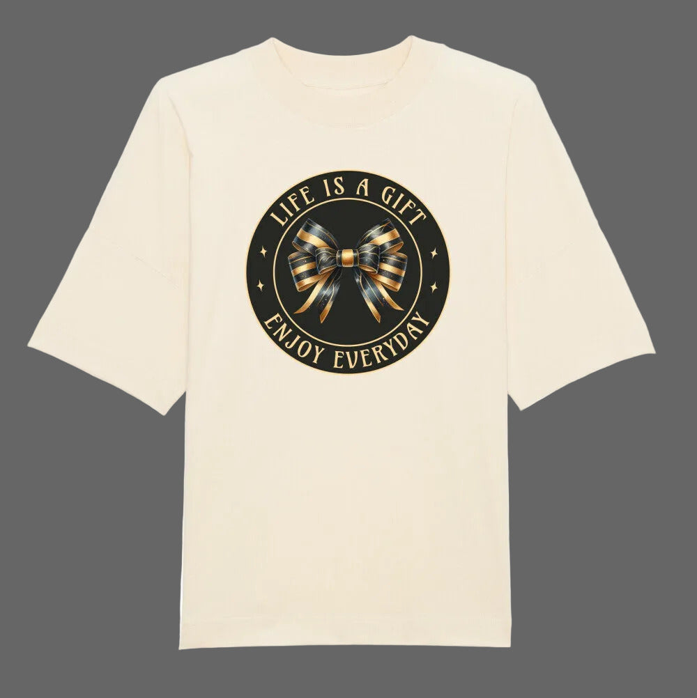  Premium Organic Oversize Blast in Beige mit „LIFE IS A GIFT“-TORIPROS