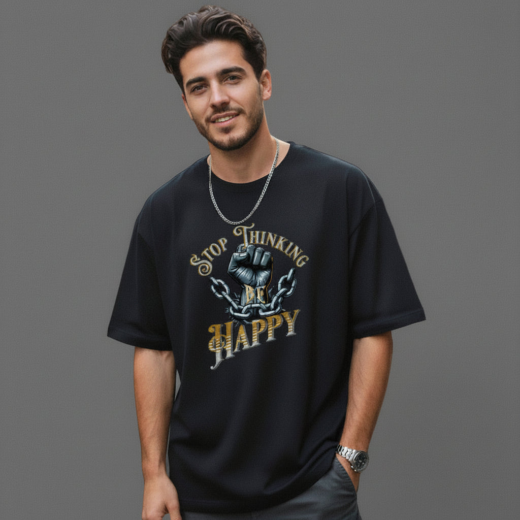 Premium Organic Oversize Blast in Schwarz mit „STOP THINKING BE HAPPY“-TORIPROS