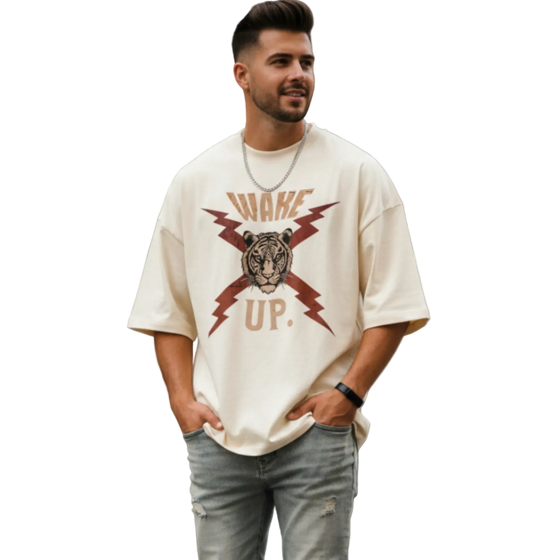 Premium Organic Oversize Blast in Beige mit „WAKE UP."-TORIPROS
