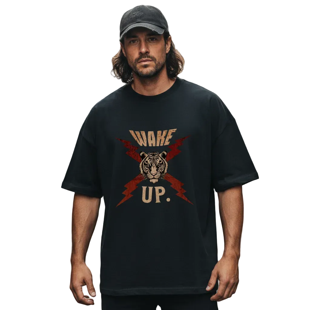  Premium Organic Oversize Blast in Schwarz mit „WAKE UP."-TORIPROS