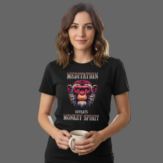 Premium Organic Shirt in Schwarz mit „MEDITATION defeats MONKEY SPIRIT“-TORIPROS