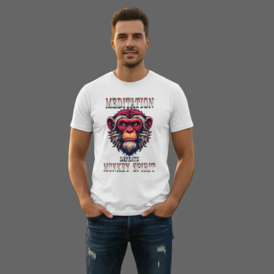 Premium Organic Shirt in Weiß mit „MEDITATION defeats MONKEY SPIRIT“-TORIPROS