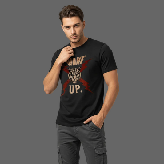  Premium Organic Shirt in Schwarz mit „WAKE UP."-TORIPROS