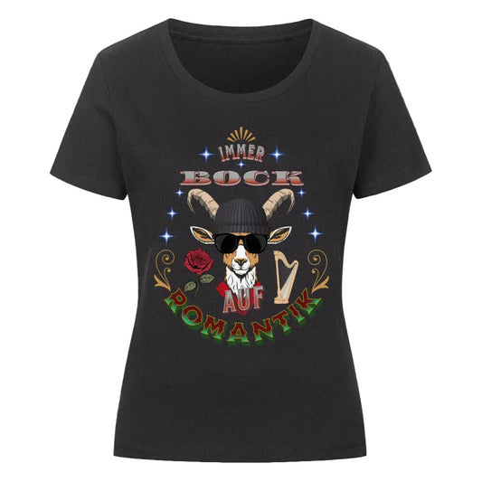  Premium Organic Shirt Women in Schwarz mit „IMMER BOCK auf ROMANTIK“-TORIPROS
