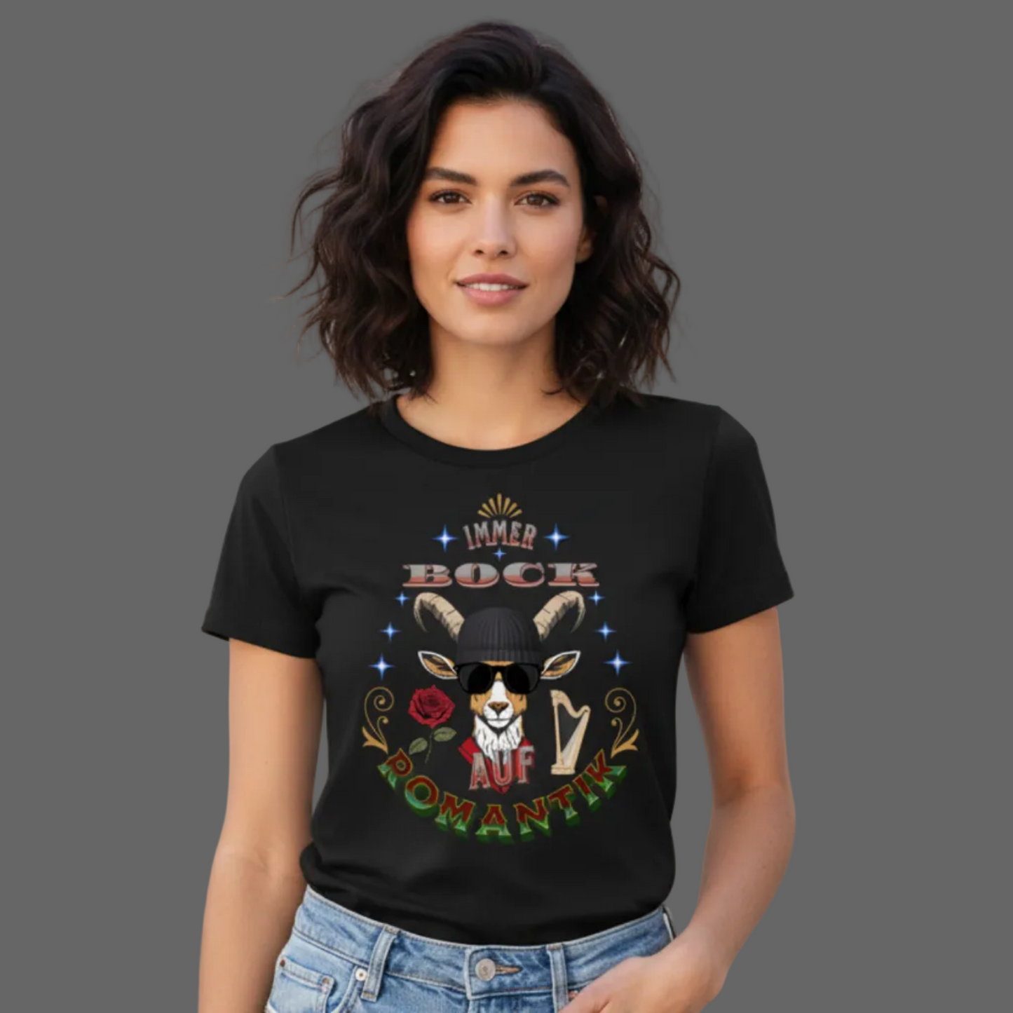  Premium Organic Shirt Women in Schwarz mit „IMMER BOCK auf ROMANTIK“-TORIPROS