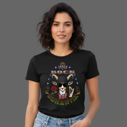  Premium Organic Shirt Women in Schwarz mit „IMMER BOCK auf ROMANTIK“-TORIPROS