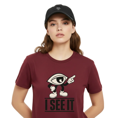 Premium Organic Shirt Women / I SEE IT-Image for color: burgunder