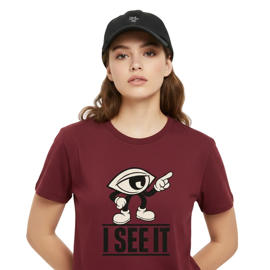 Premium Organic Shirt Women / I SEE IT-Image for color: burgunder
