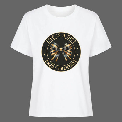 Premium Organic Shirt Women in Weiß mit „LIFE IS A GIFT"-TORIPROS