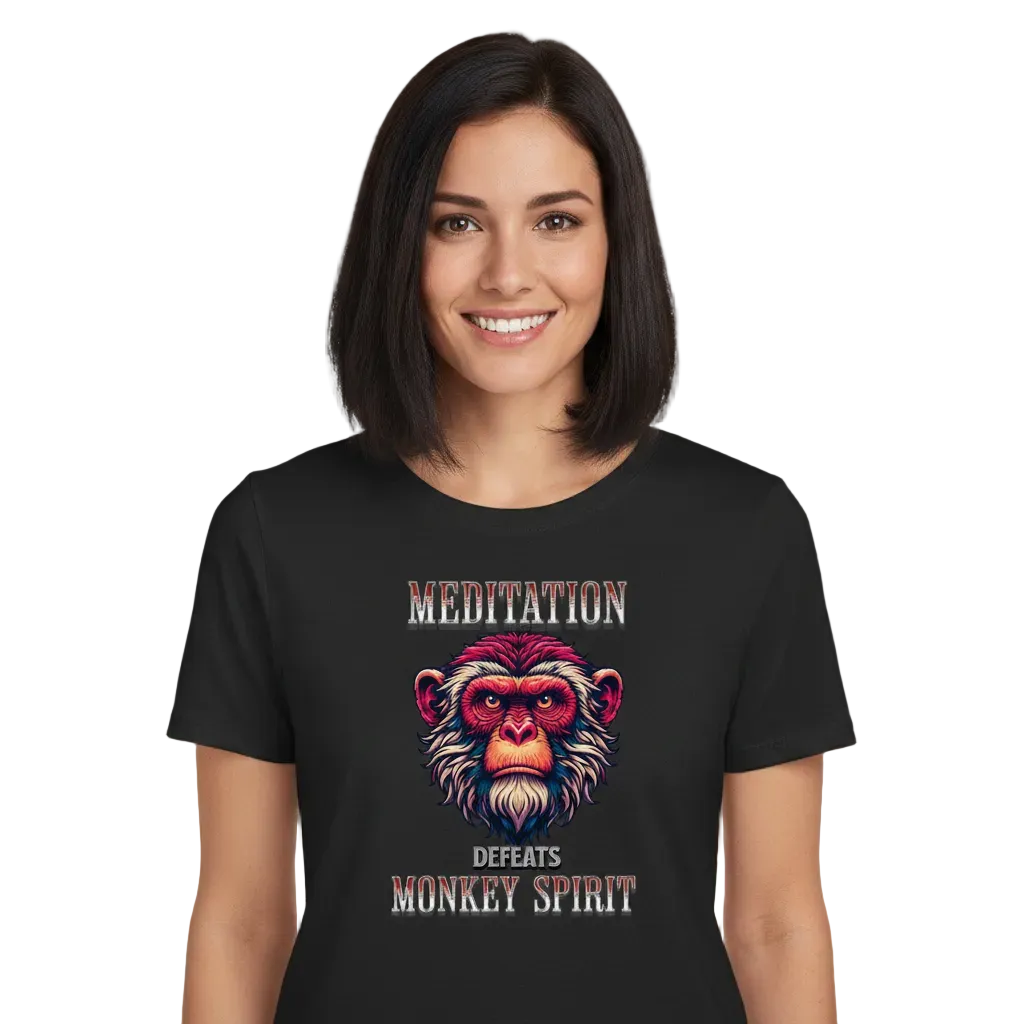 Premium Organic Shirt Women in schwarz mit „MEDITATION defeats MONKEY SPIRIT“-TORIPROS