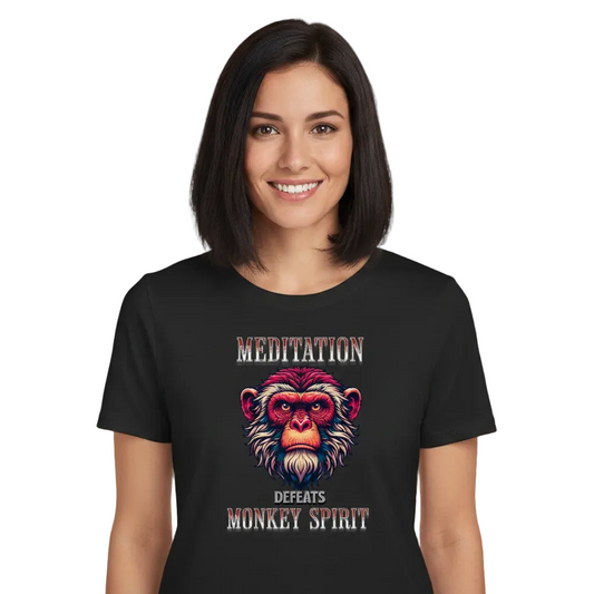 Premium Organic Shirt Women in schwarz mit „MEDITATION defeats MONKEY SPIRIT“-TORIPROS