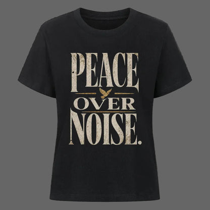 Premium Organic Shirt Women in schwarz mit „PEACE OVER NOISE“-TORIPROS