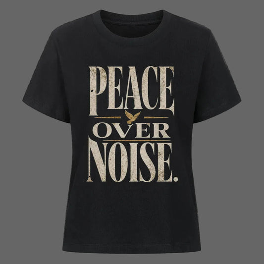 Premium Organic Shirt Women in schwarz mit „PEACE OVER NOISE“-TORIPROS