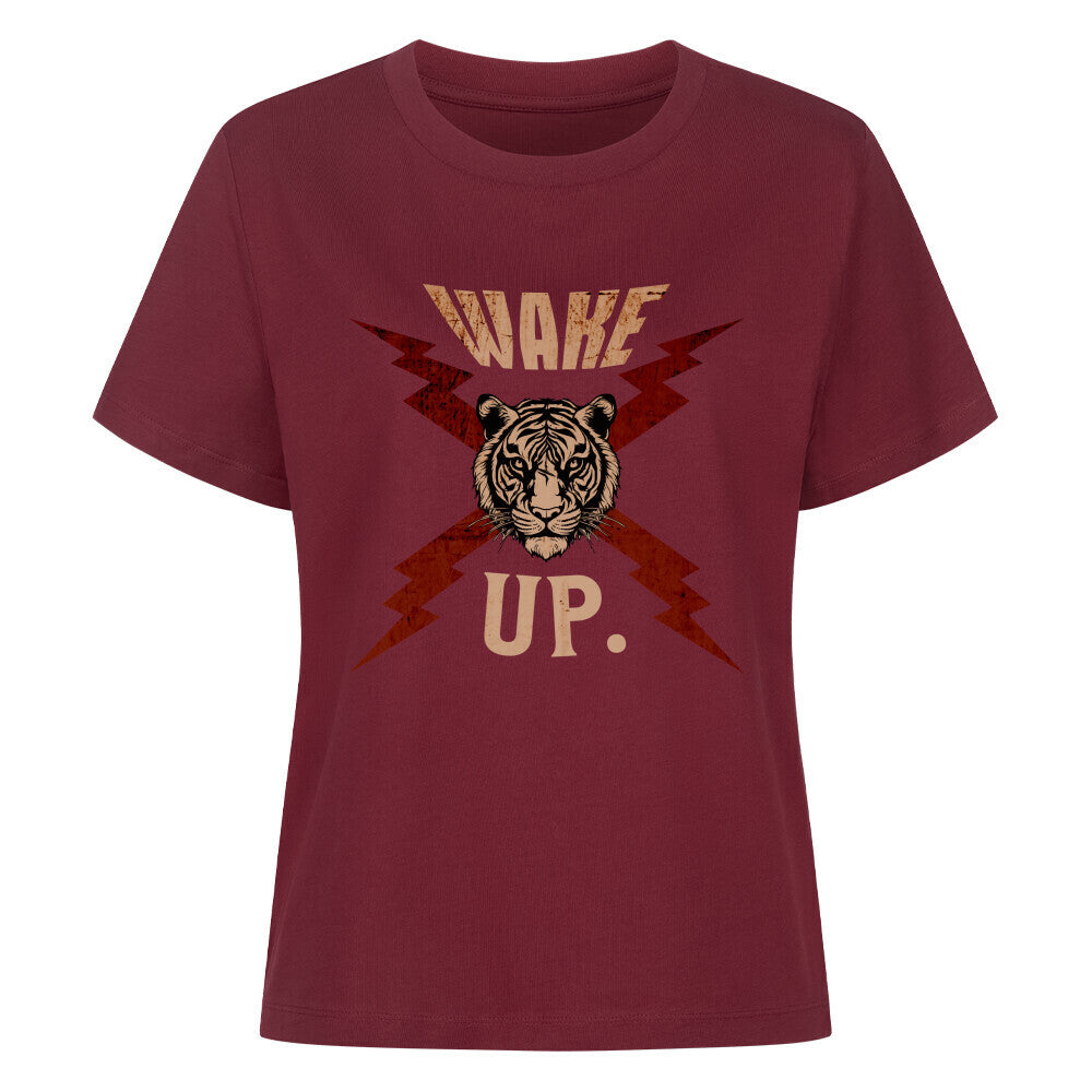 Premium Organic Shirt Women in Burgunder mit „WAKE UP."-TORIPROS