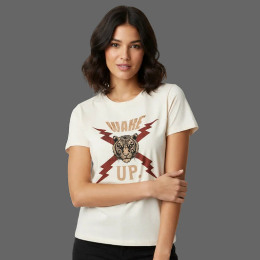  Premium Organic Shirt Women in Natural mit „WAKE UP."-TORIPROS