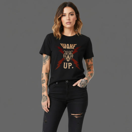 Premium Organic Shirt Women in Schwarz mit „WAKE UP."-TORIPROS