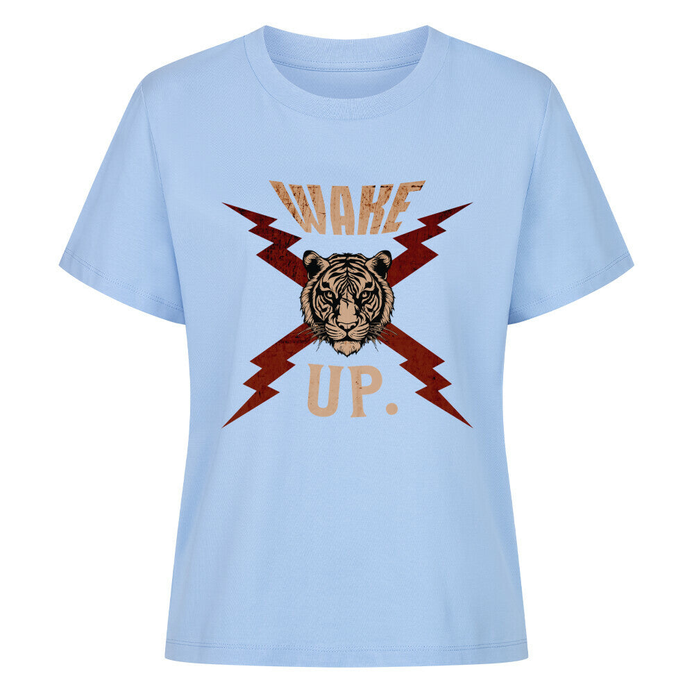 Premium Organic Shirt Women in Sky Blue mit „WAKE UP."-TORIPROS
